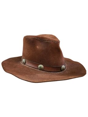 Head’n Home "The Adventurer" Brown Suede Leather Cowboy Outback Hat.  Sz. M USA